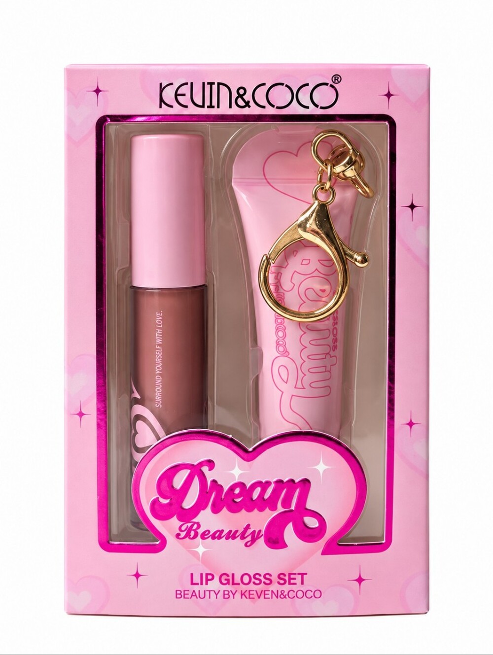 KEVIN&COCO Dream Beauty Lip Gloss Set with Keychain